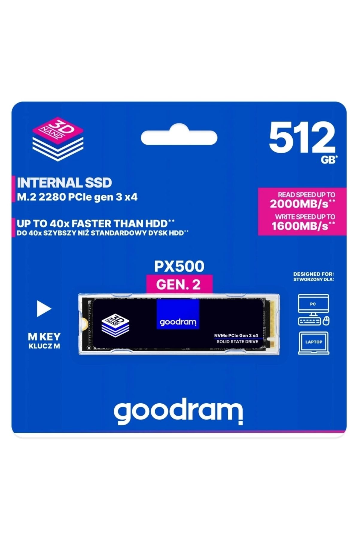 Goodram Px500 512gb 2000/1600mb/s Gen3x4 M.2 Nvme Gen.2 M.2 Ssd