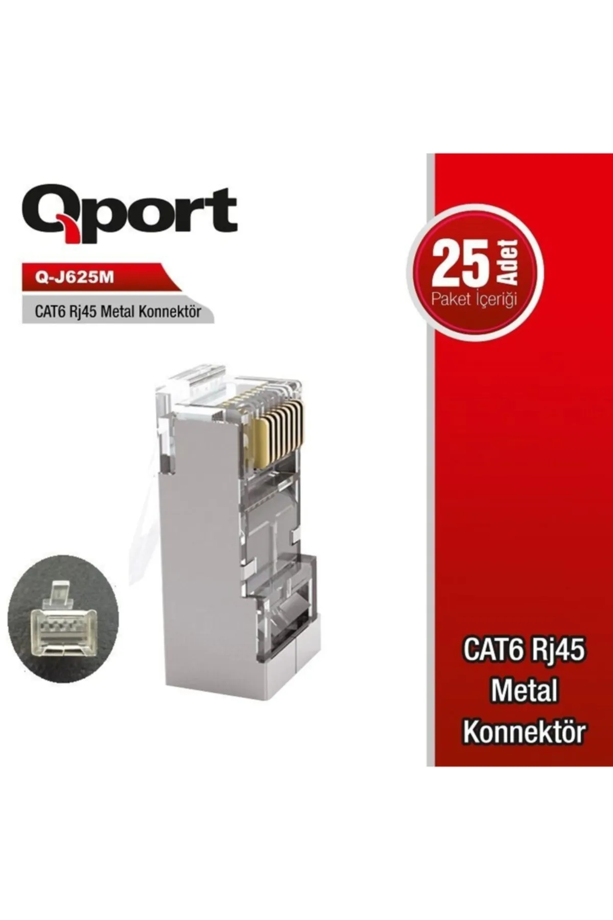 Qport Q-j625m Cat6 Rj-45 Metal Konnektör,25'li Q-j625m Uyumlu