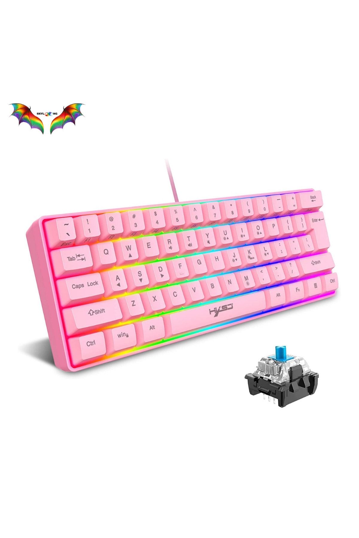 SKYLOONG Q60 Blue Switch Mini Rgb Oyun Klavyesi Gaming Mekanik 62 Tuşlu 18 Rgb Led Usb Tip-c Kablosu Pembe1