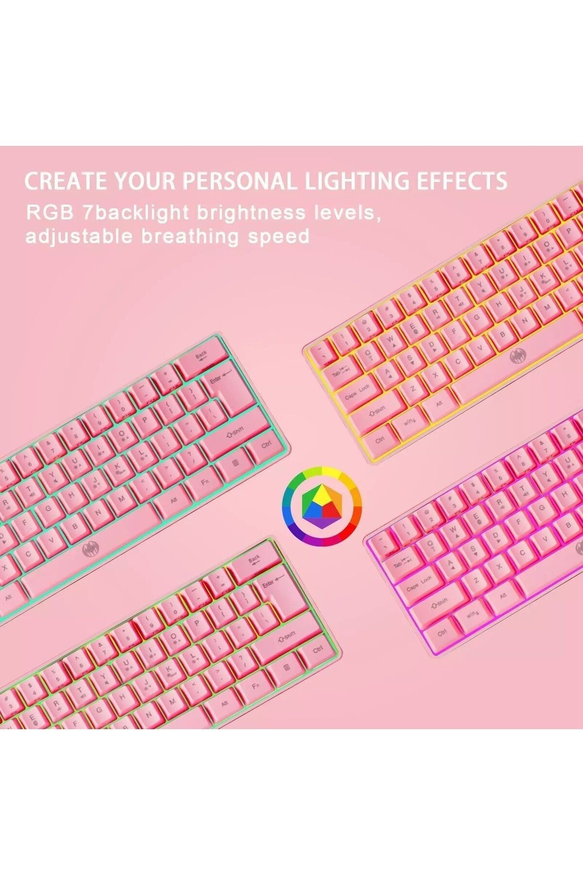 SKYLOONG Q60 Blue Switch Mini Rgb Oyun Klavyesi Gaming Mekanik 62 Tuşlu 18 Rgb Led Usb Tip-c Kablosu Pembe1