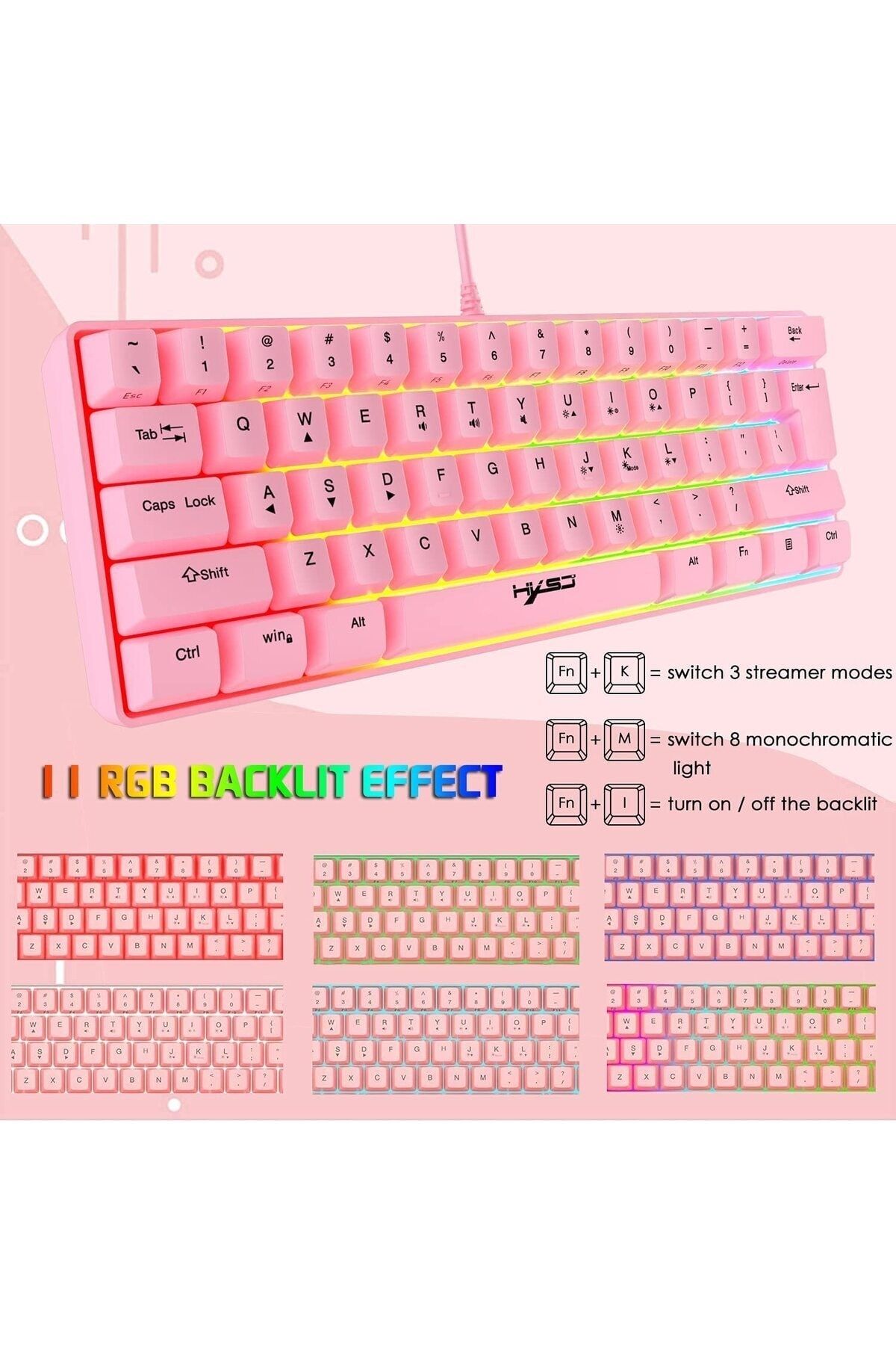 SKYLOONG Q60 Blue Switch Mini Rgb Oyun Klavyesi Gaming Mekanik 62 Tuşlu 18 Rgb Led Usb Tip-c Kablosu Pembe1