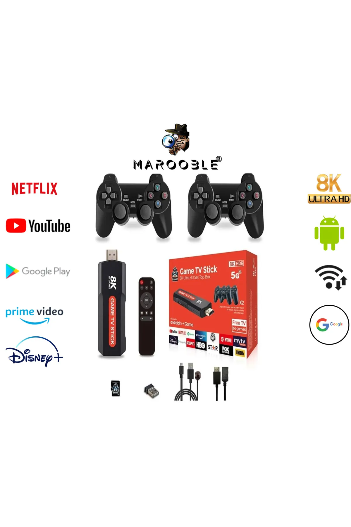 Marooble Q9 Game Tv Stick 8k Uyumlu Çift Sistem Android Tvbox Ve Oyun Kutusu 3d