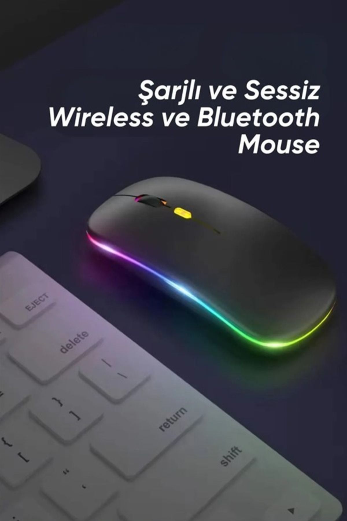 RabbitTech RABBİTKablosuz Wireless 2.4g Bluetooth Sessiz Mouse Şarj Edilebilir Rgb Renkli Ergonomik Tasarımlı