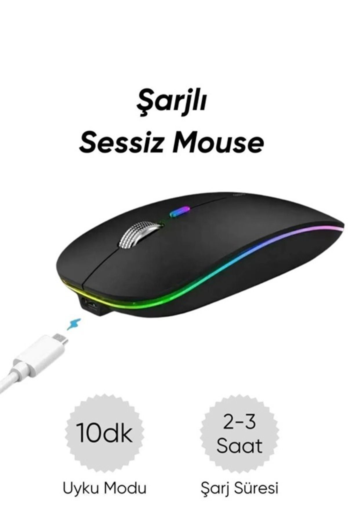 RabbitTech RABBİTKablosuz Wireless 2.4g Bluetooth Sessiz Mouse Şarj Edilebilir Rgb Renkli Ergonomik Tasarımlı