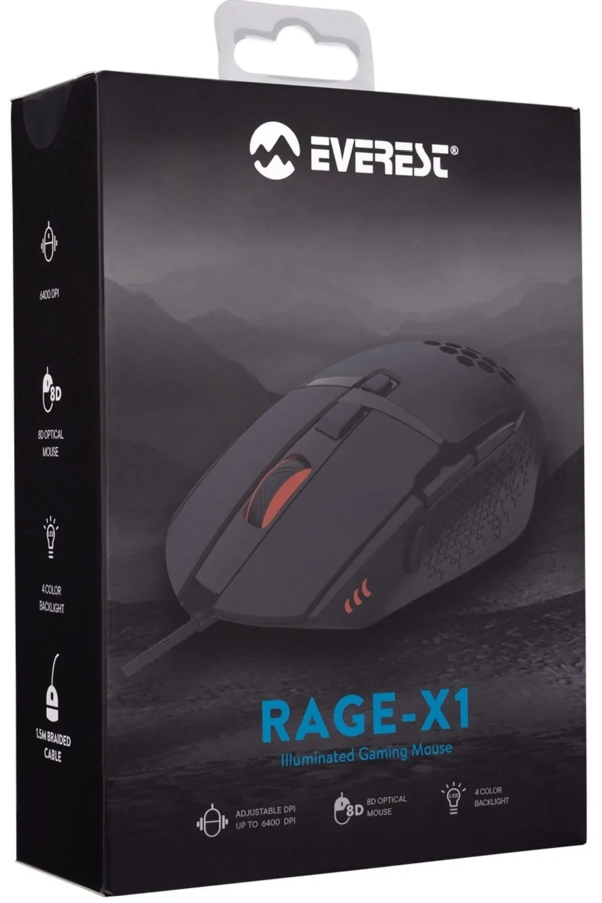 Everest Rage-x1 Usb Siyah 8 Tuşlu Led Işıklı 6400dpi Gaming Oyuncu Mouse En Yeni 440583