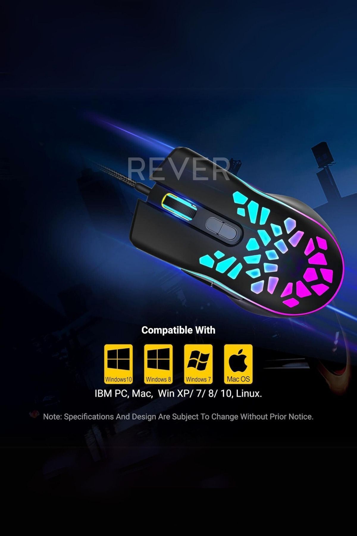 Rever Rainbow Led Işıklı 3600Dpi Gaming Oyuncu Mouse