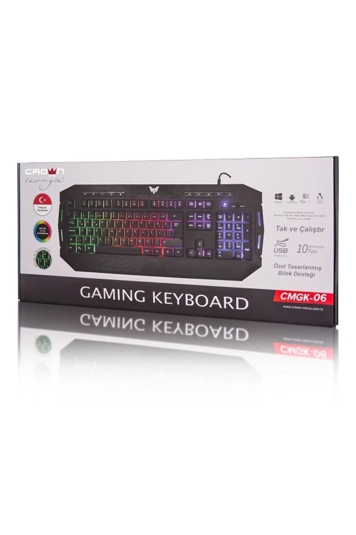 Crown Micro Rainbow,bilek Destekli, Anti Ghosting Türkçe Q Gaming Oyuncu Klavye -cmgk-06-