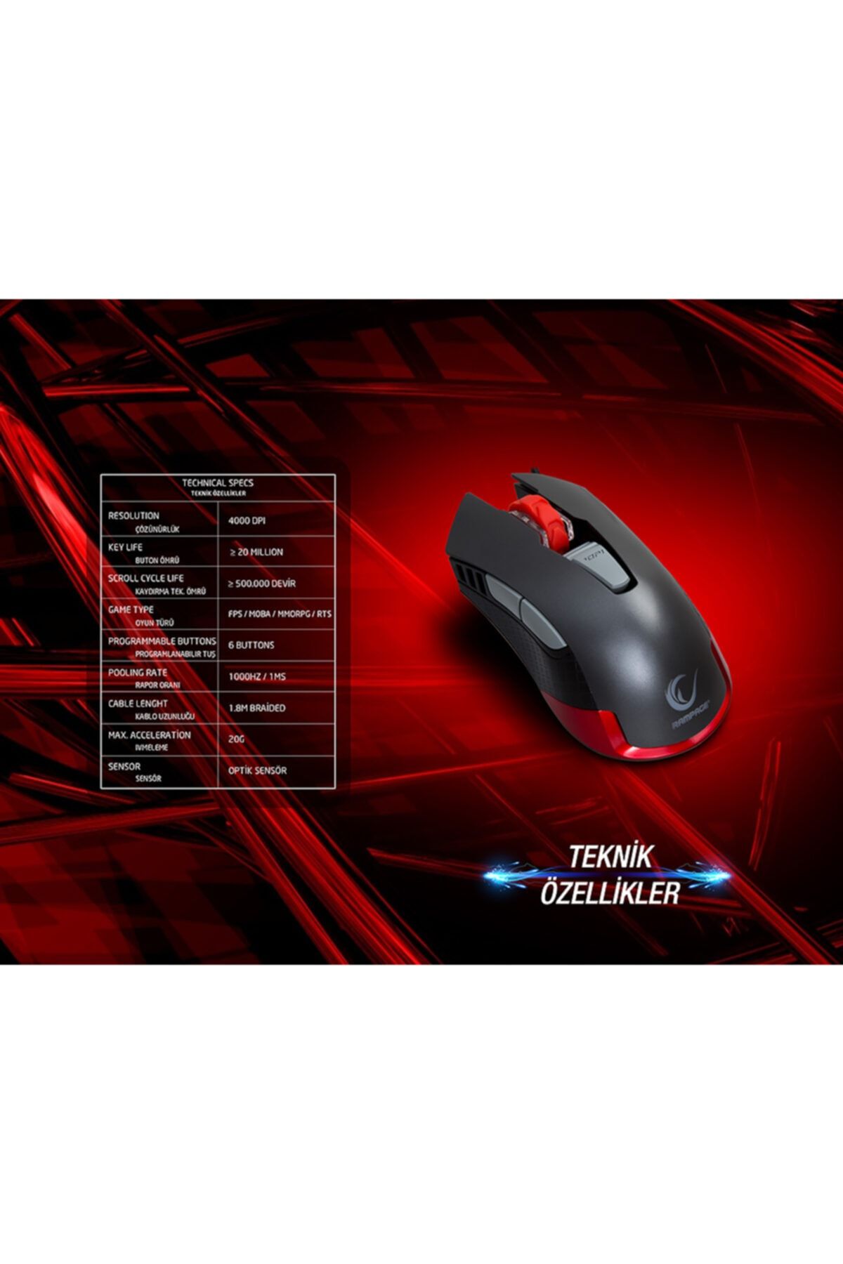 Addison Rampage Rampage Smx-r11 Cyrex Usb Siyah/kırmızı 1200-4000dpi Makrolu Oyuncu Mouse