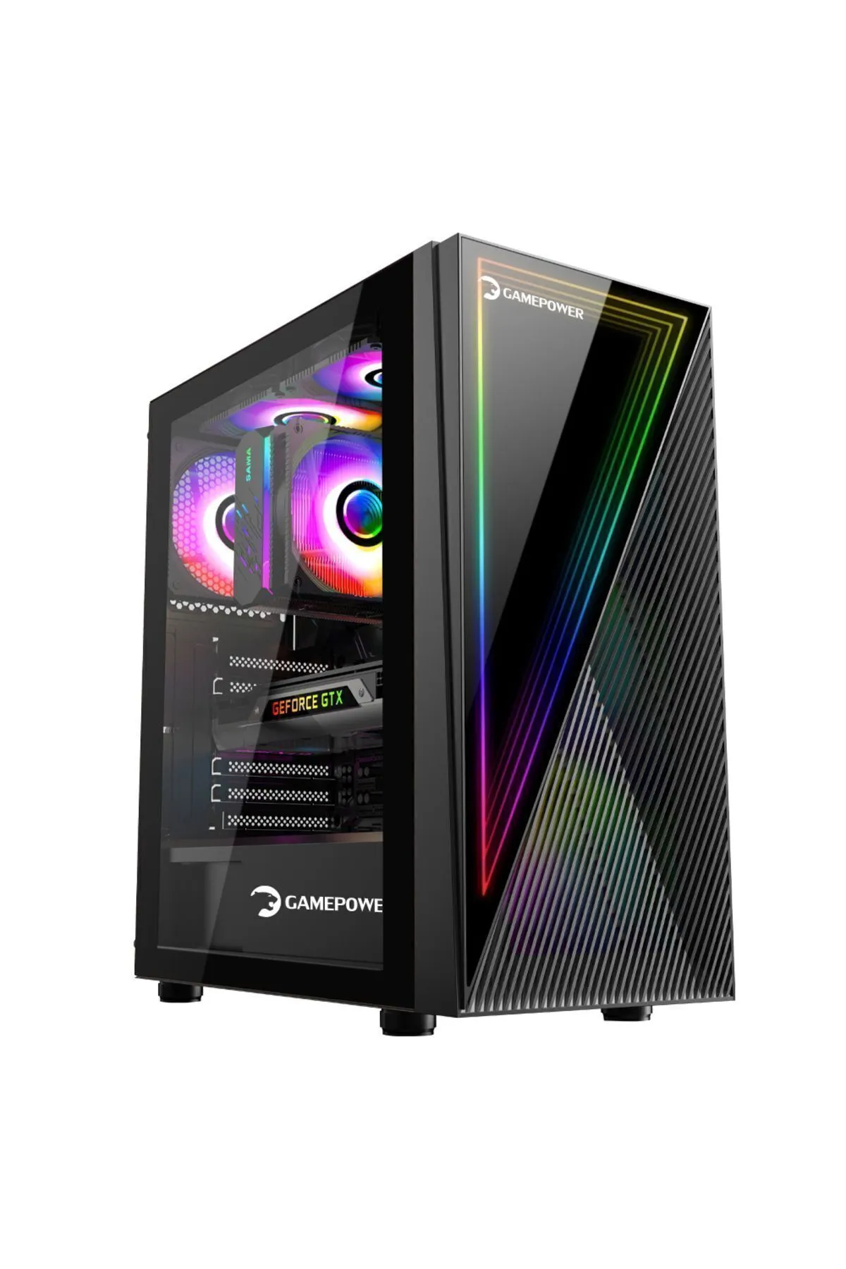 Gamepower Ravadin 3* ARGB Infinity Fan Temperli Cam 500W 80+ Bronze Dahili PSU Gaming ATX Kasa