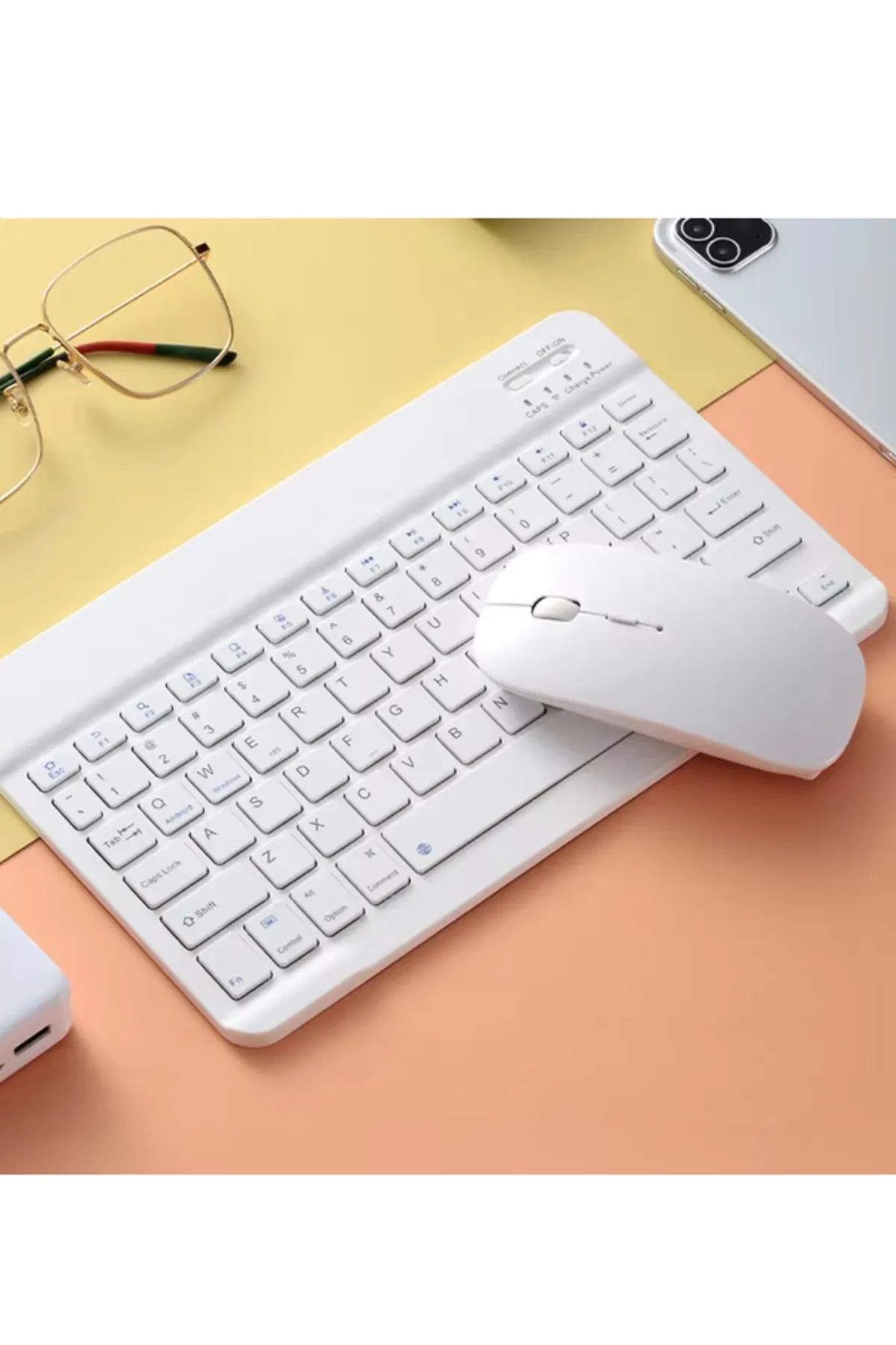 Osqar Raynox Bluetooth Kablosuz Klavye Mouse Set Sessiz Click Sarj Edilebilir Set Beyaz Renk