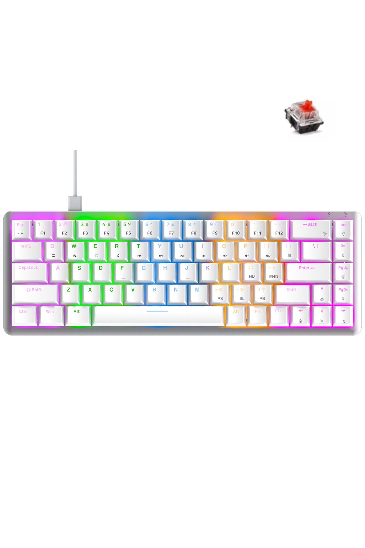 Rampage Rebel Beyaz Low Profile Red Switch US Layout Rainbow Mekanik Gaming Oyuncu Klavye