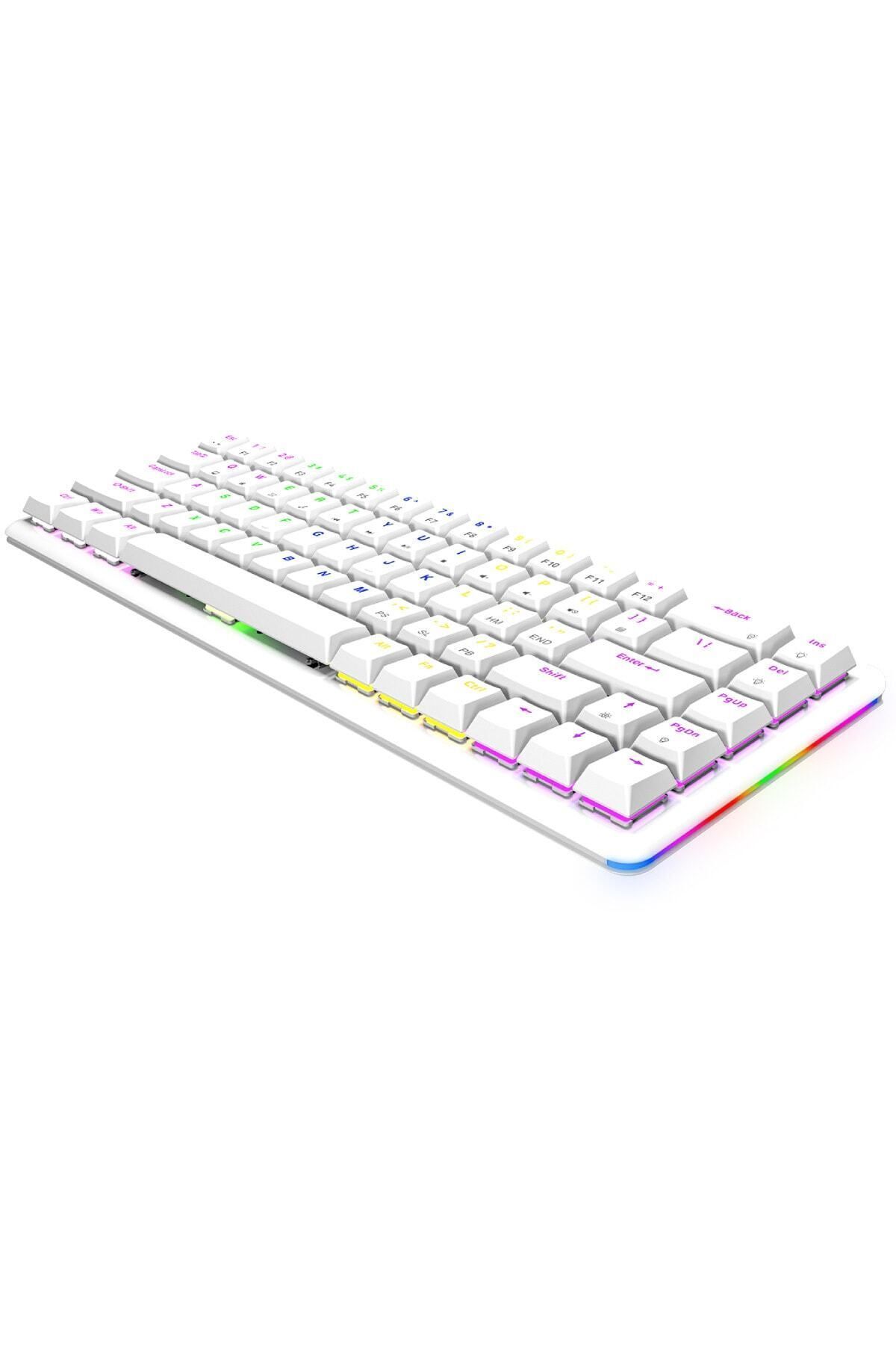 Rampage Rebel Beyaz Low Profile Red Switch US Layout Rainbow Mekanik Gaming Oyuncu Klavye