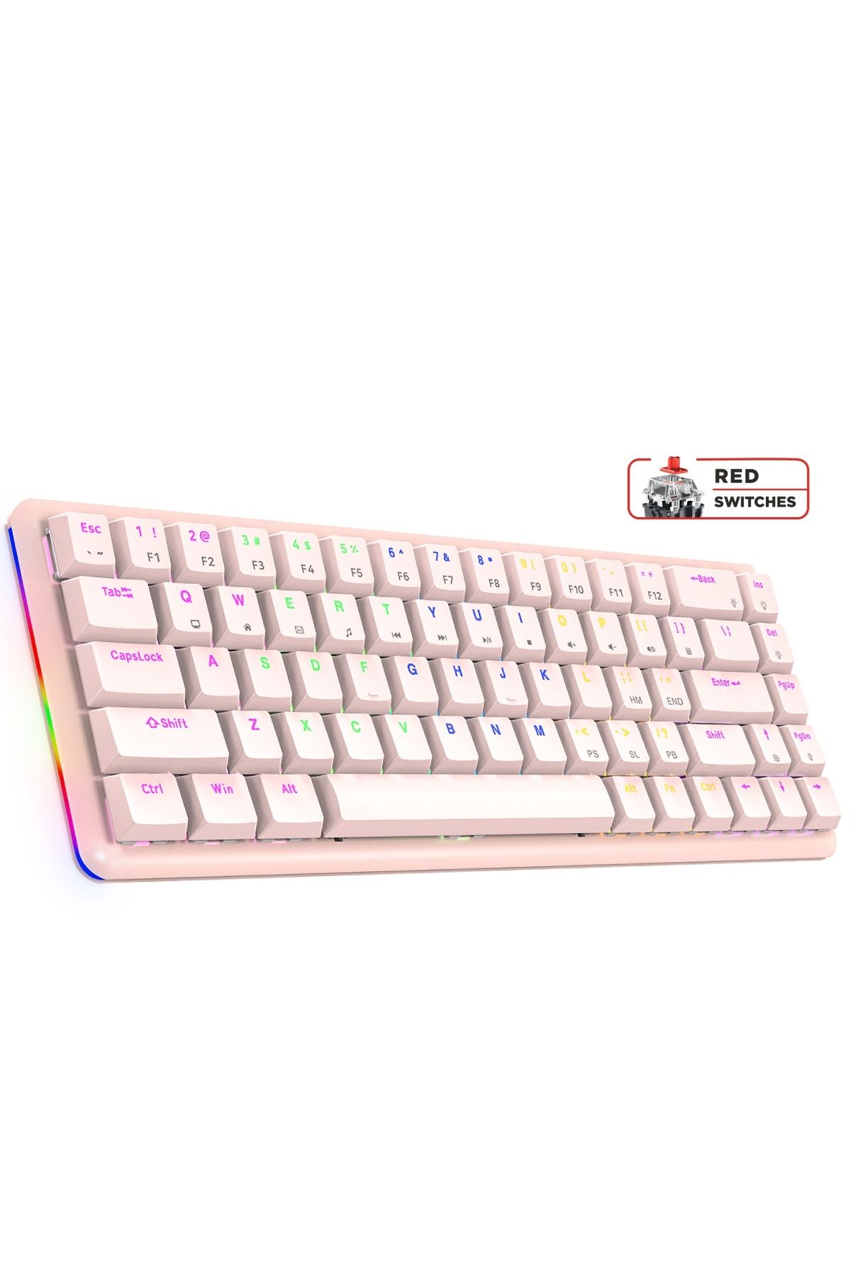 Rampage REBEL Pembe US Layout Rainbow Low Profile RED SWITCH Mekanik Gaming Oyuncu Klavye