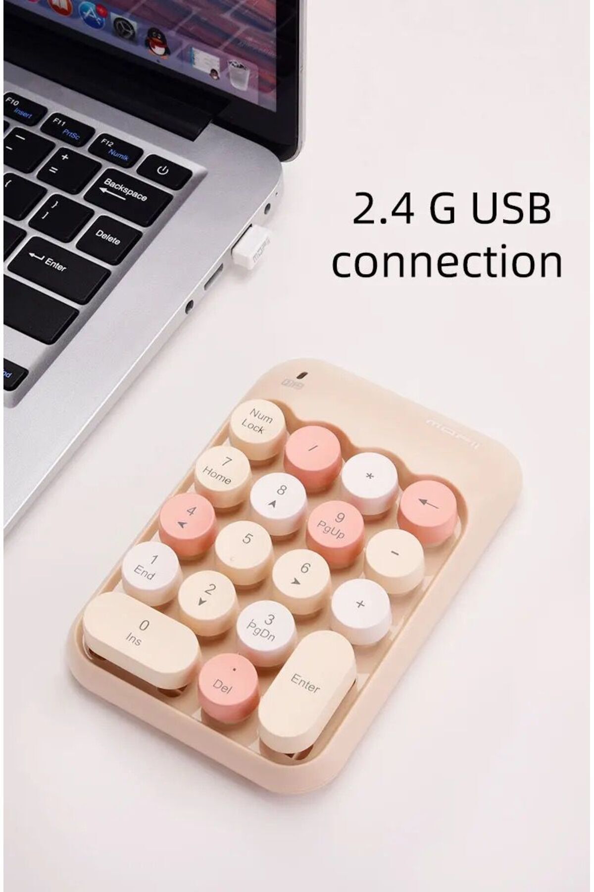 TEKNOMATİK Renkli Daktilo Tarzı Vintage Kablosuz Wıreless Numeric Keypad 18 Tuşlu Sayısal Klavye Numpad