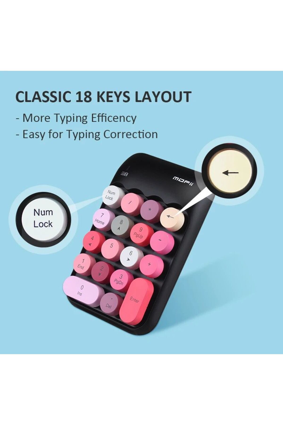 TEKNOMATİK Renkli Daktilo Tarzı Vintage Kablosuz Wıreless Numeric Keypad 18 Tuşlu Sayısal Klavye Numpad