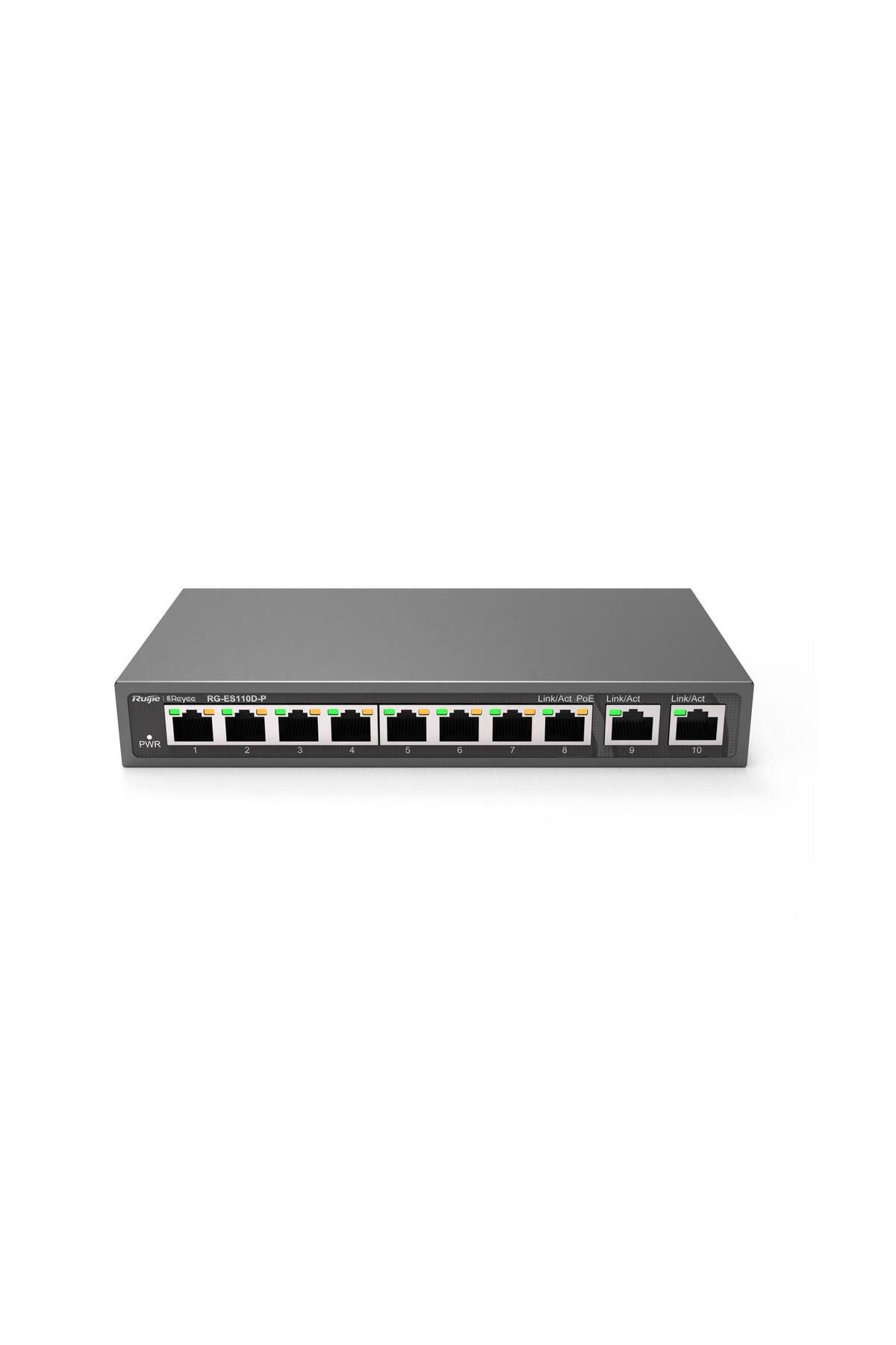 RUIJIE Reyee RG-ES110D-P 10PORT 110W 2xgigabit Uplink 8 Port Poe Yönetilemez Switch