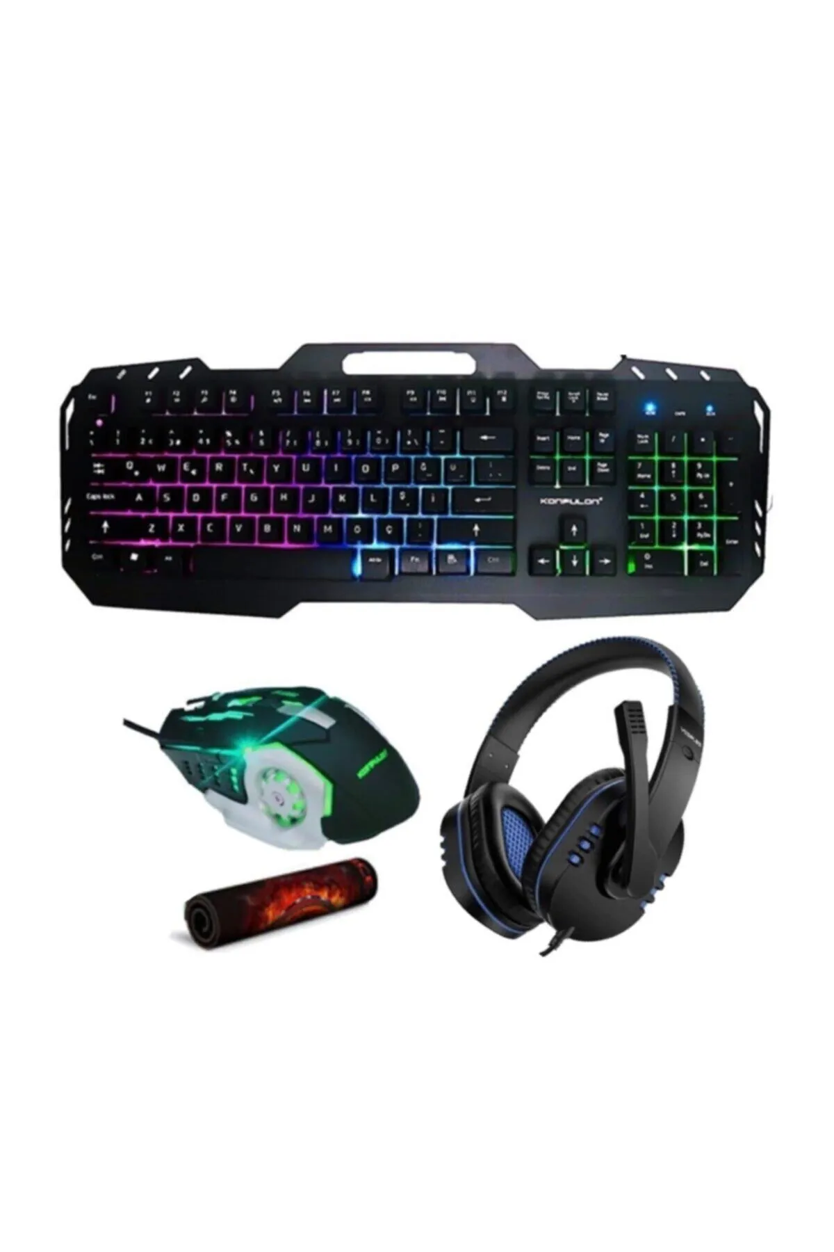 Teknoloji Gelsin Rgb 4in1 Gaming Klavye Mouse Kulaklık Mouse Pad Seti Oyuncu Seti Gamer Işıklı 4 In 1 Set Q Mouse Pet