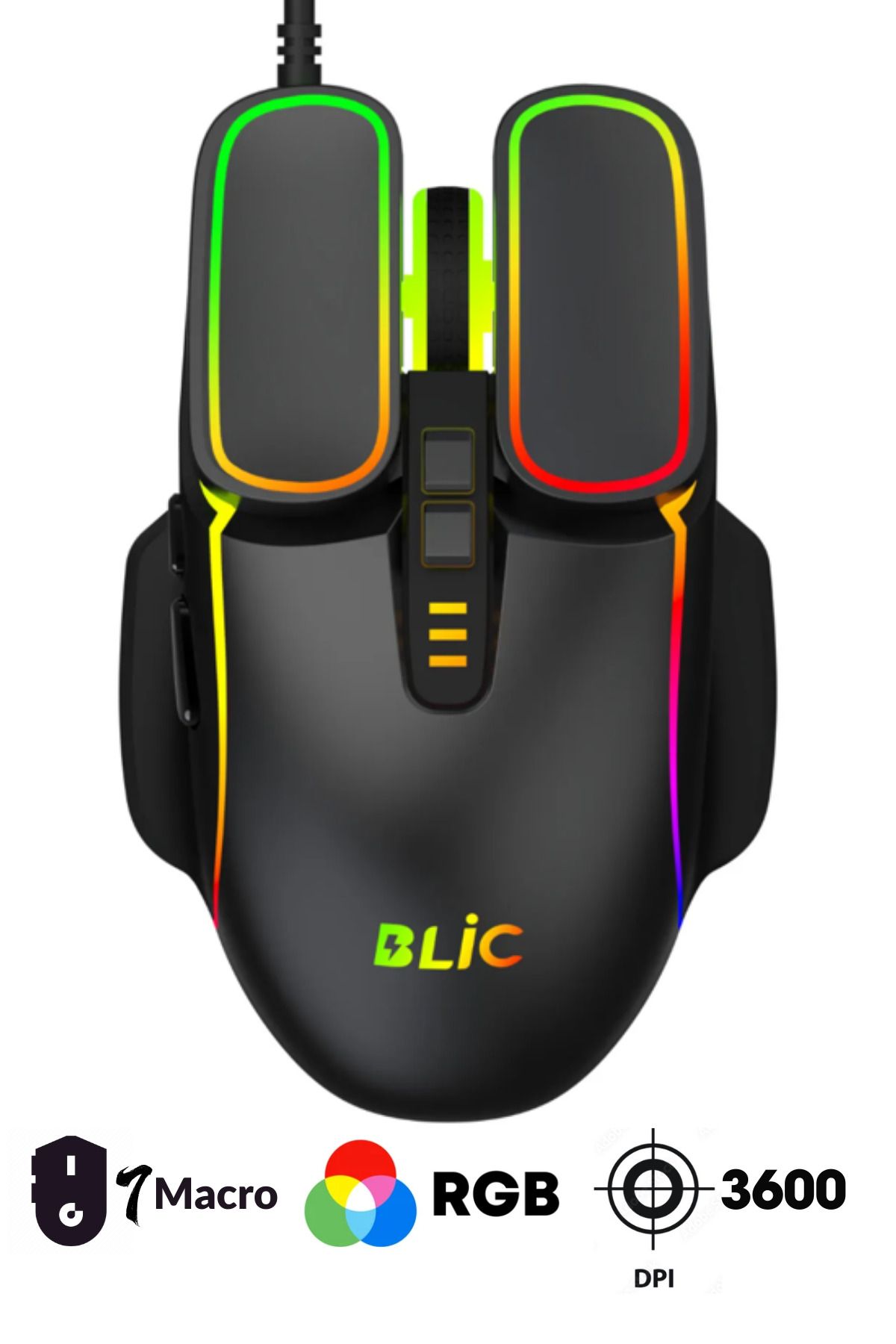 Sarftech Rgb 7 Macro Tuşlu Siyah Oyuncu Gaming Mouse 3600 Dpi Siyah Gaming Mouse