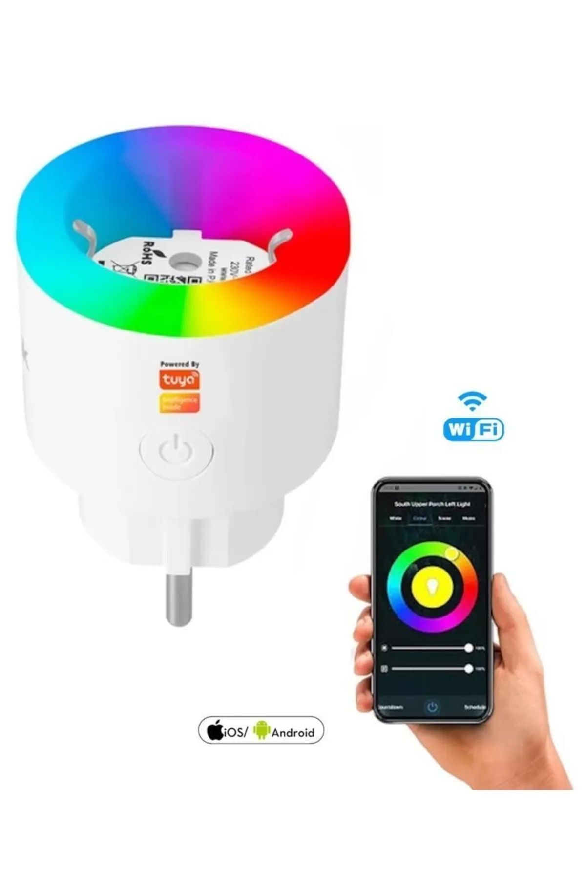 The Wlue RGB Işıklı Akım Korumalı 2.4G Wifi Akıllı Priz 16A TUYA Destekli APP Kontrol Smart Plug