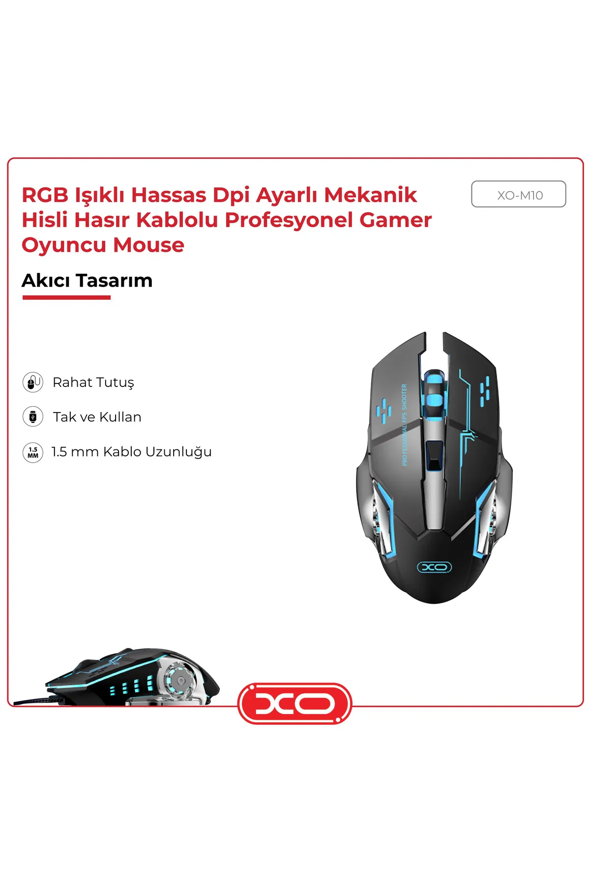 Xo Rgb Işıklı Hassas Dpi Ayarlı Mekanik Hisli Hasır Kablolu Profesyonel Gamer Oyuncu Mouse