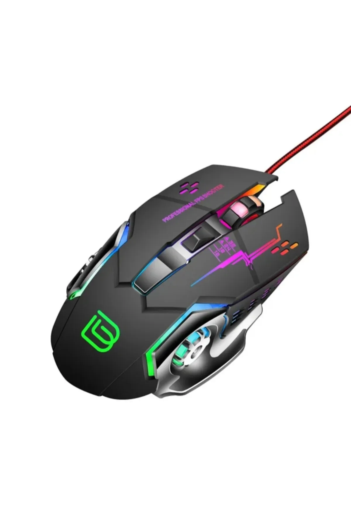 HOBİPİX RGB Işıklı Örgü Kablolu 6 Düğme Gaming Oyuncu Mouse 3200 Dpi