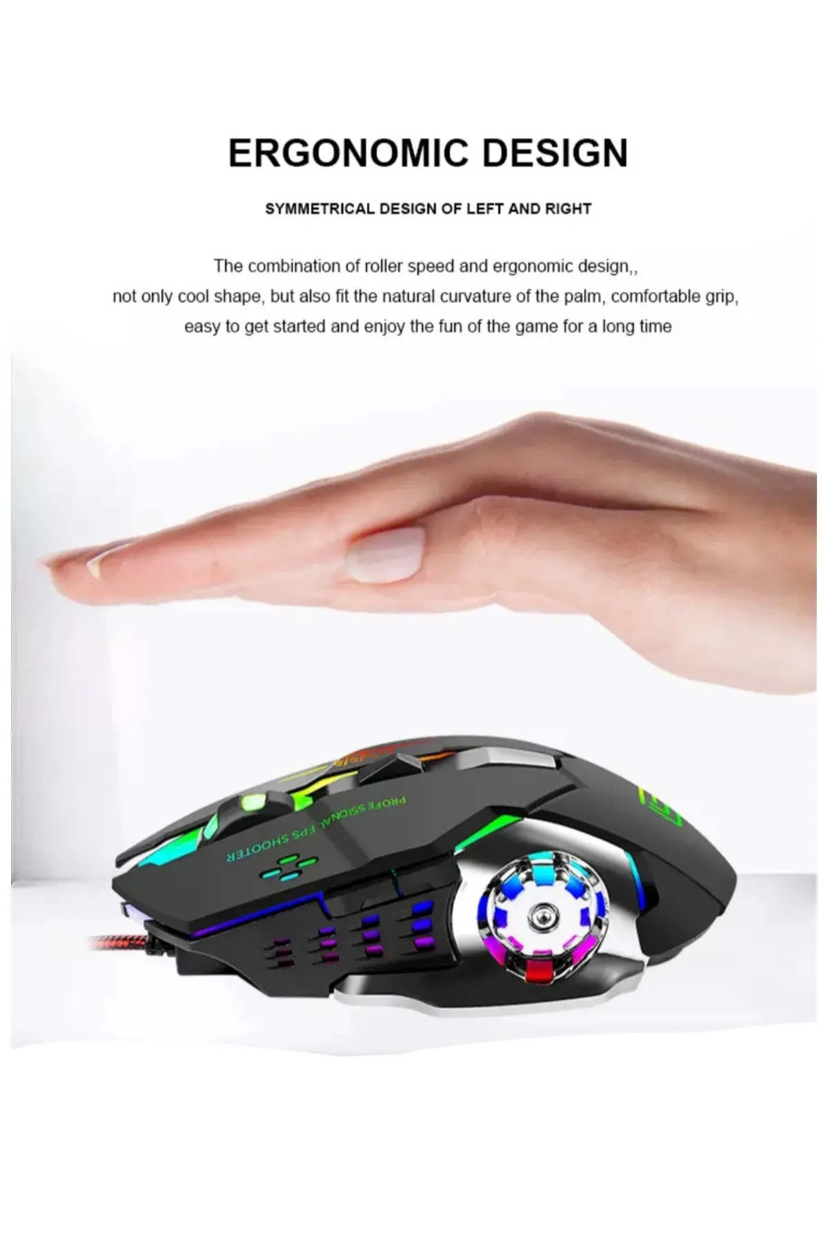 HOBİPİX RGB Işıklı Örgü Kablolu 6 Düğme Gaming Oyuncu Mouse 3200 Dpi