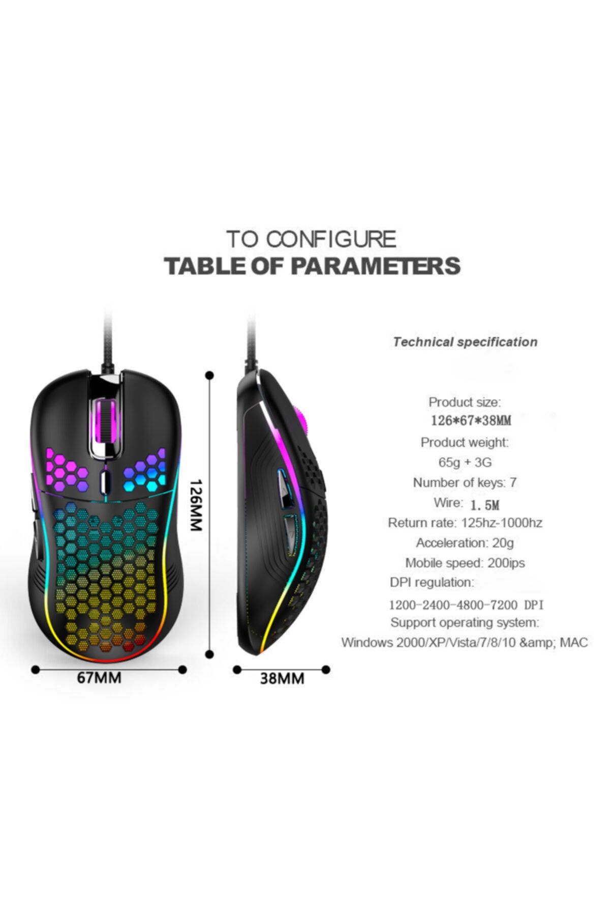 Tastech Rgb Led Işıklı Oyuncu Mouse Gaming 800-2400 Dpi 0 Oyun Mouse Mat Siyah