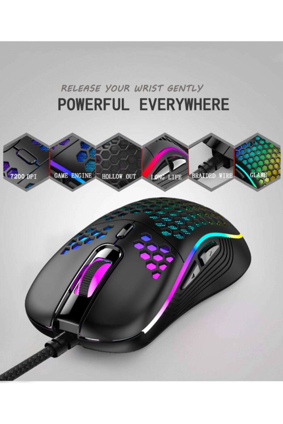 Tastech Rgb Led Işıklı Oyuncu Mouse Gaming 800-2400 Dpi 0 Oyun Mouse Mat Siyah