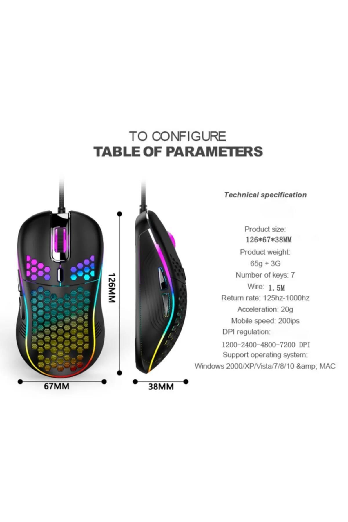 RTG Rgb Led Işıklı Siyah Oyuncu Mouse Gaming 800/2400 Dpi