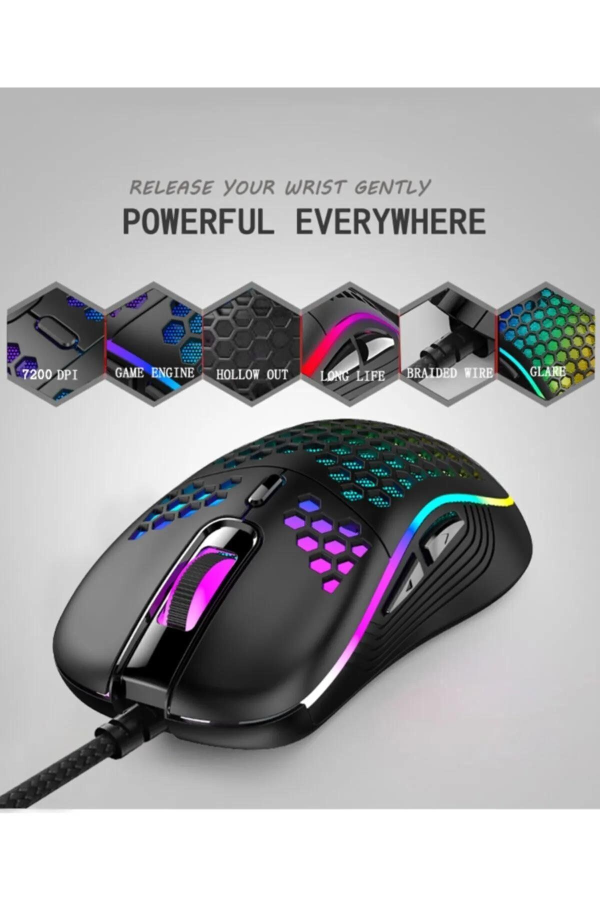 RTG Rgb Led Işıklı Siyah Oyuncu Mouse Gaming 800/2400 Dpi