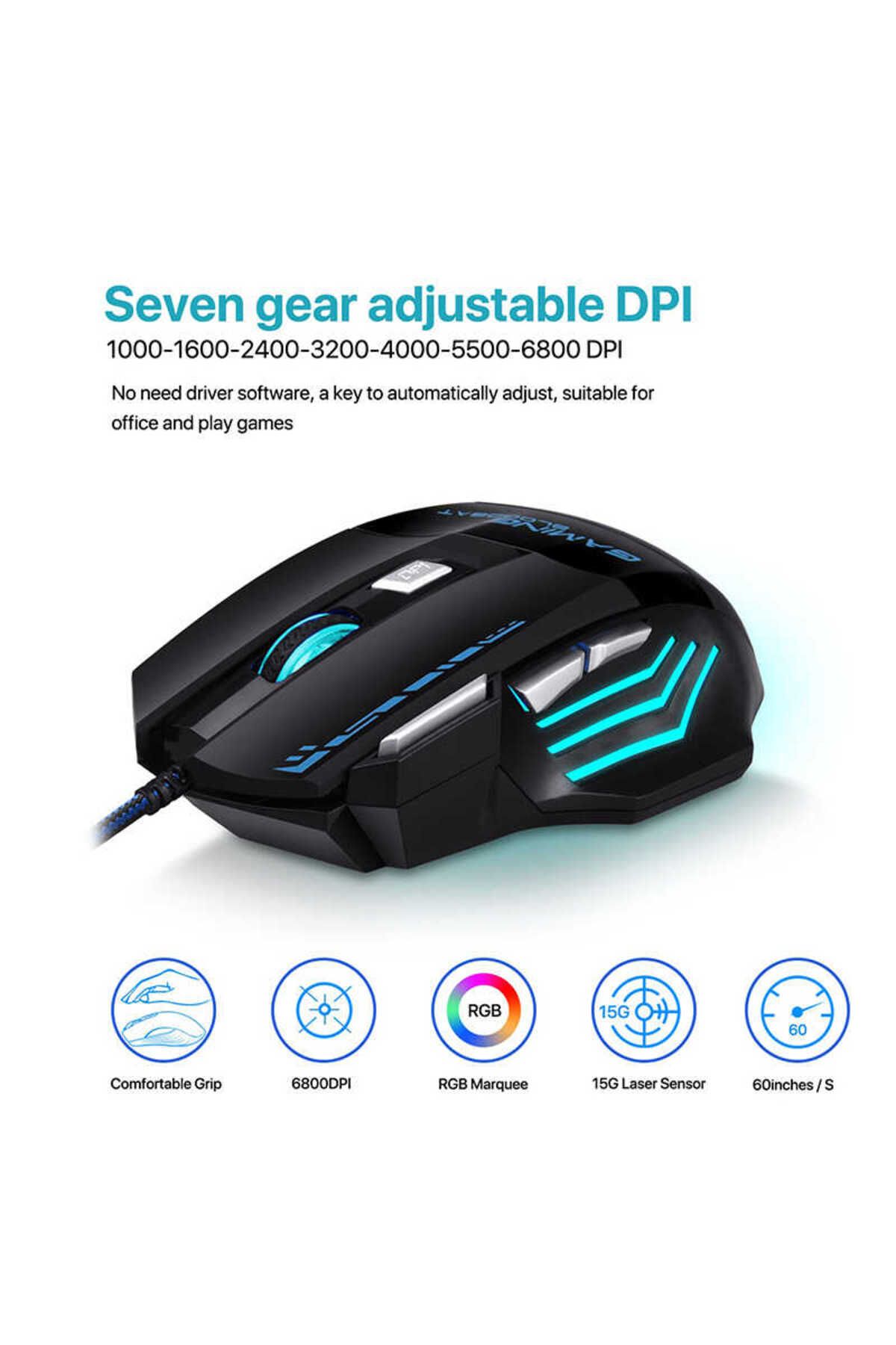 Canpay RGB Renkli LED Işıklar ve Dayanıklı Yapıyla Oyuncu Gaming Mouse (İleri ve Geri Tuşlu,6800 DPI)