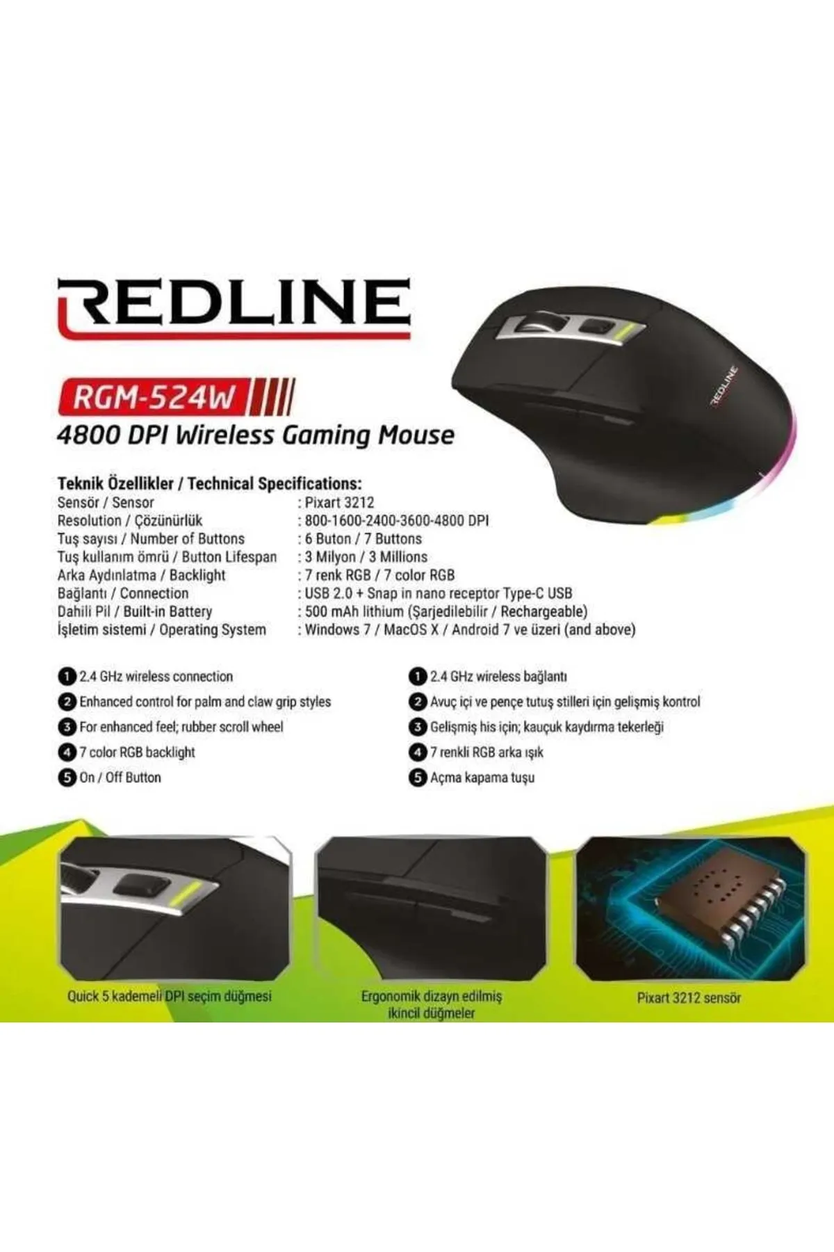 Redline Rgm-524w Kablosuz Oyuncu Mouse Rgb