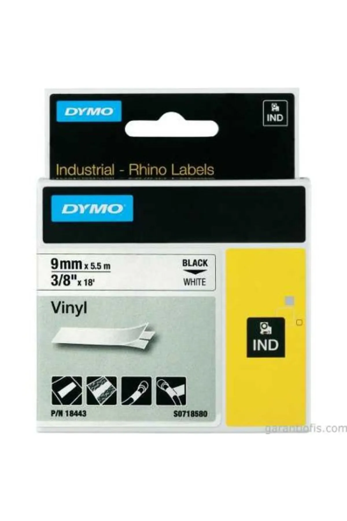 Dymo RhinoPRO Renkli Vinil 9mmx5,5m Siyah-Beyaz Şerit 14482