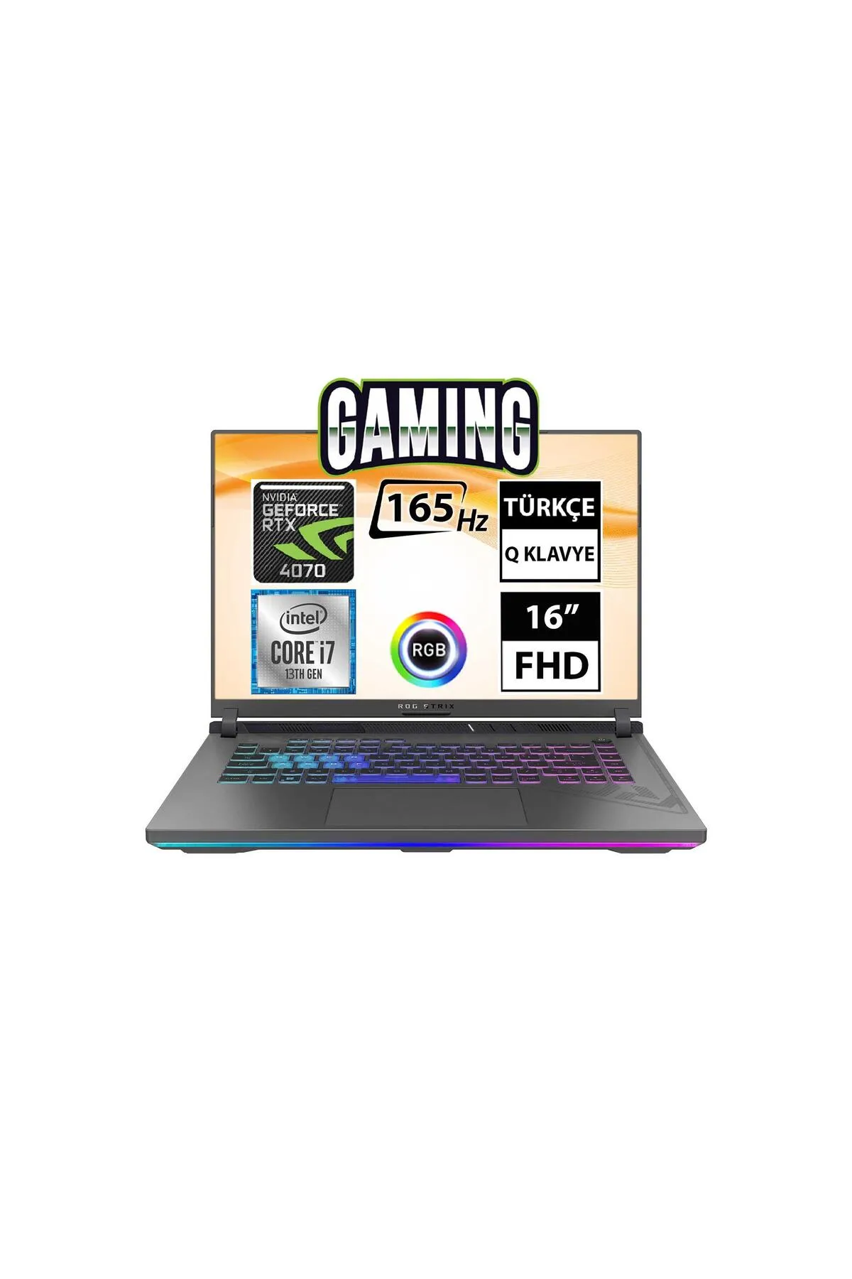 Asus ROG Strix G16 G614JI-N3188A12 i7-13650HX 32GB 1TBSSD RTX4070 16" FullHD+ W11P Taşınabilir Bilgi