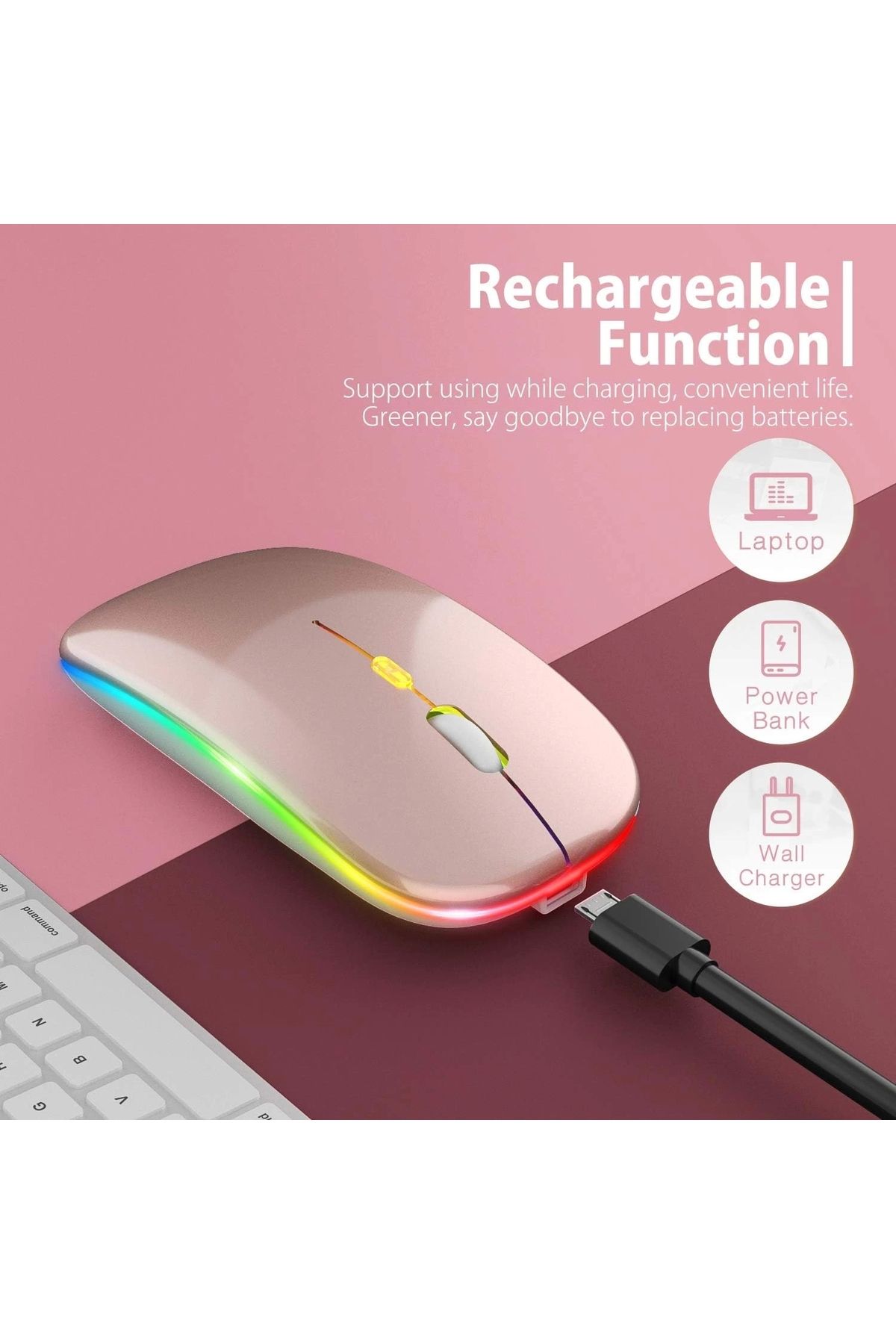 Blackbird Game Center Rose Gold Rgb Şarjlı Kablosuz 1600dpı Işıklı Kablosuz Sessiz Mouse Bwm6