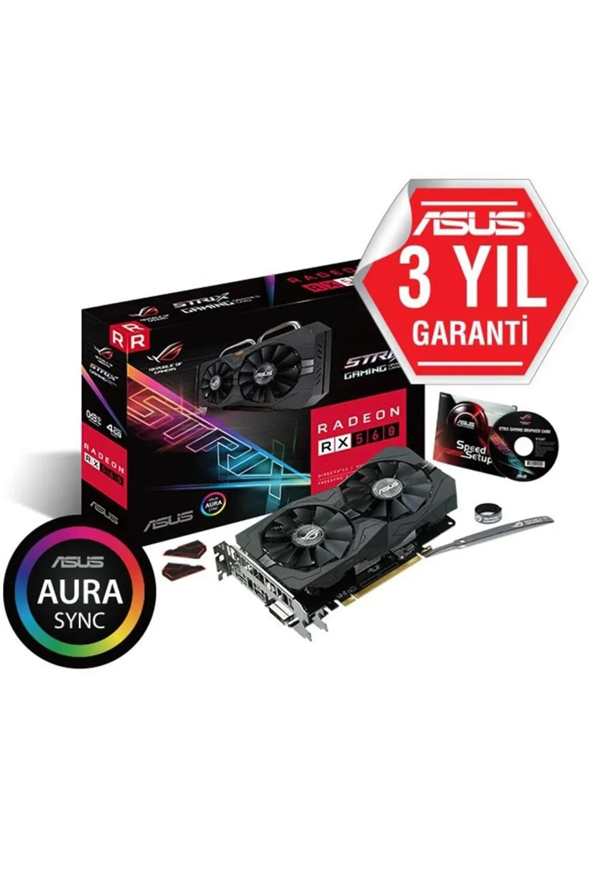 Asus Rx560 4gb Rog Strıx Rx560-4g V2 Gamıng Gddr5 128bit Hdmı Dp Pcıe 16x V3.0