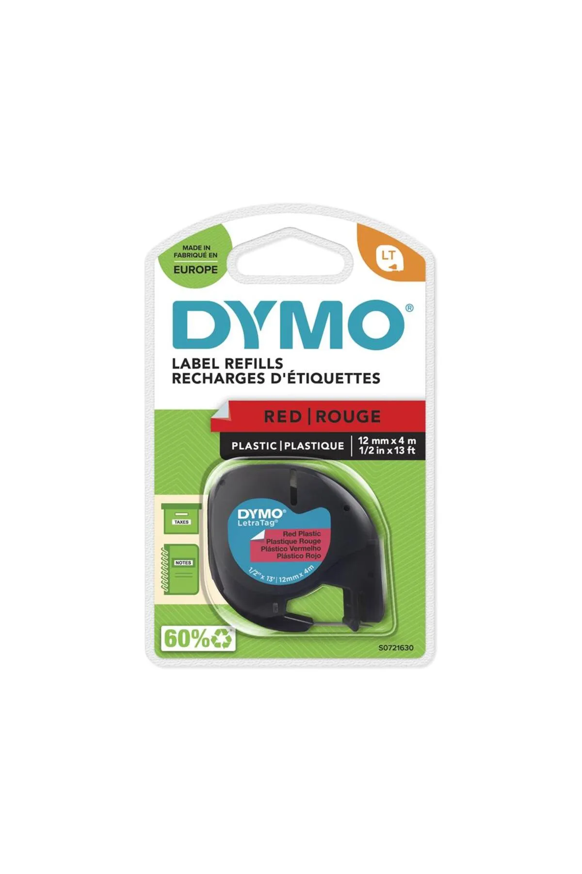 Dymo S0721630 Letratag Plastik Şerit ( 12 Mm X 4 Mt ) , Kırmızı (59424) 91203