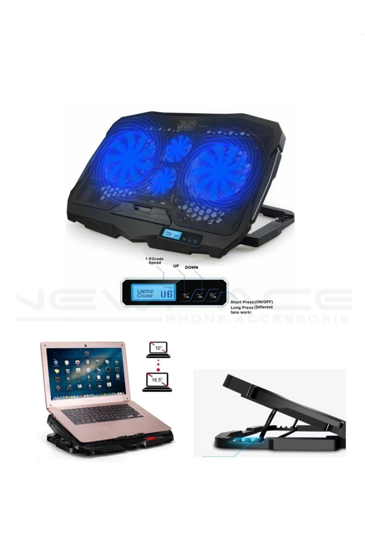 BLUPPLE S18 Tablet Notebook Laptop Soğutuculu Ayarlanabilir Display Göstergeli Stand Hız Ayarlı Fan