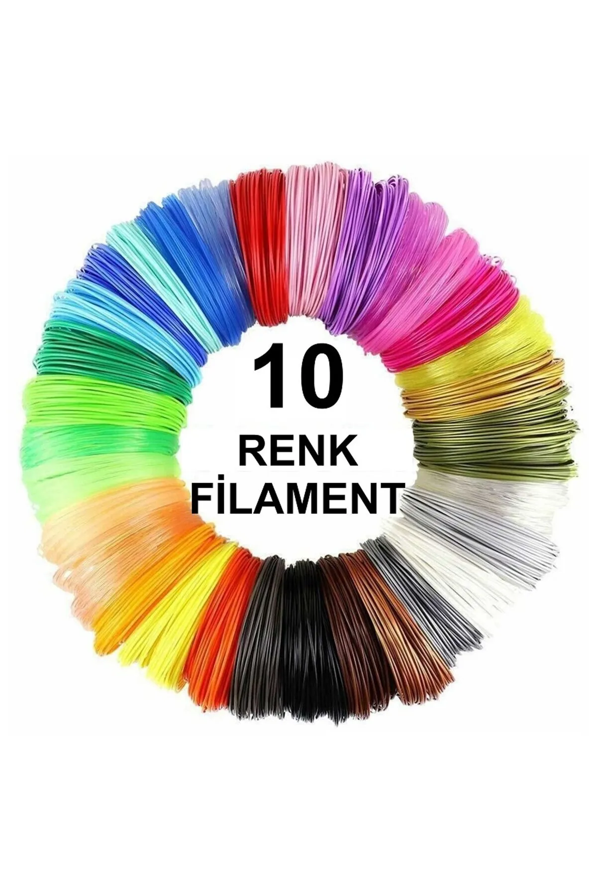 Teknoartshop (SADECE FİLAMENT) 3d Pen Filament Pla 1.75mm Pla 10 Renk X 5 Metre 3 Boyutlu Kalem Plastiği Flamenti