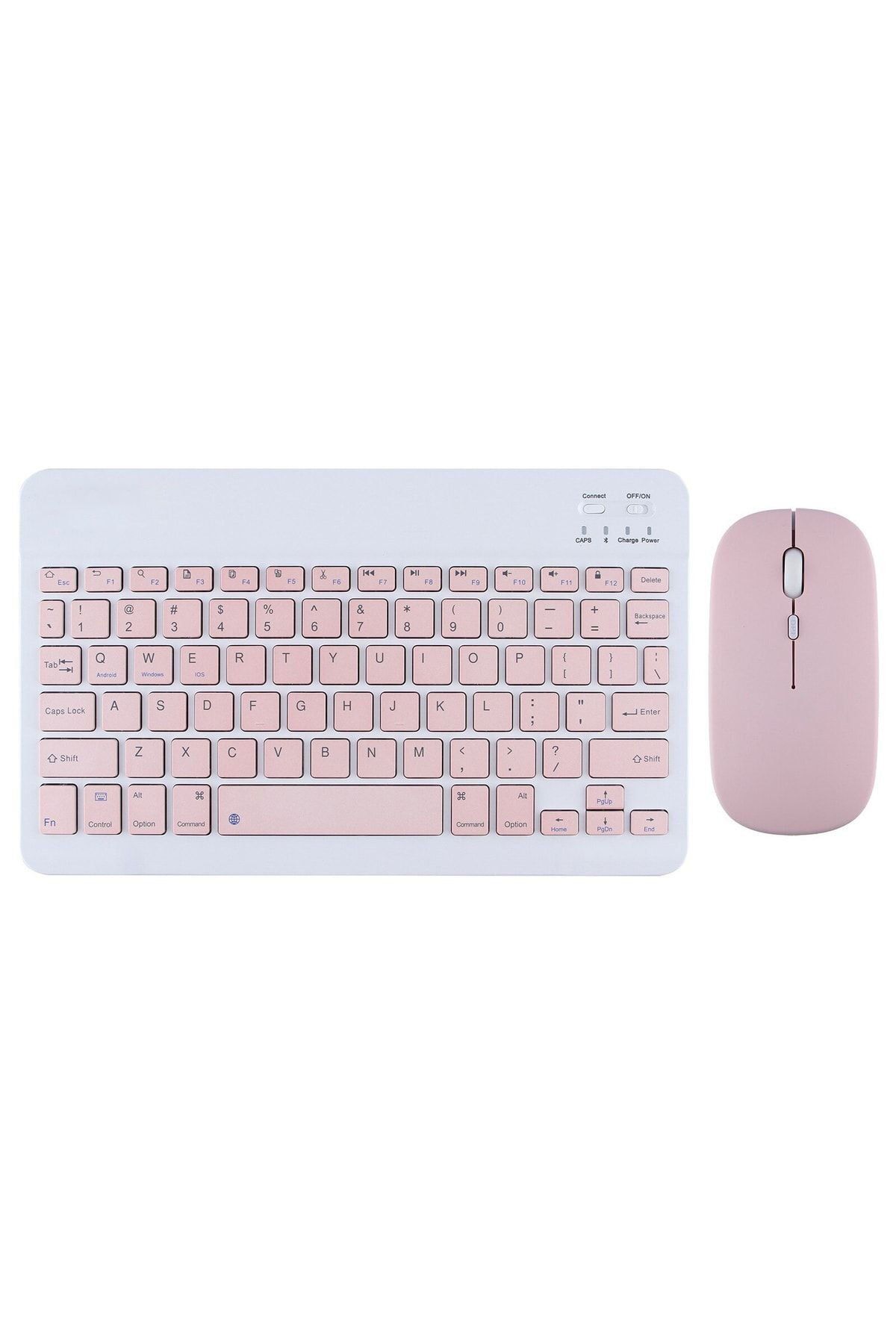 TURKTABLET Samsung Galaxy Tab S5e SM-T720 Tablet Uyumlu Mini Slim Şarjlı Bluetooth Klavye ve Mouse Seti Pembe