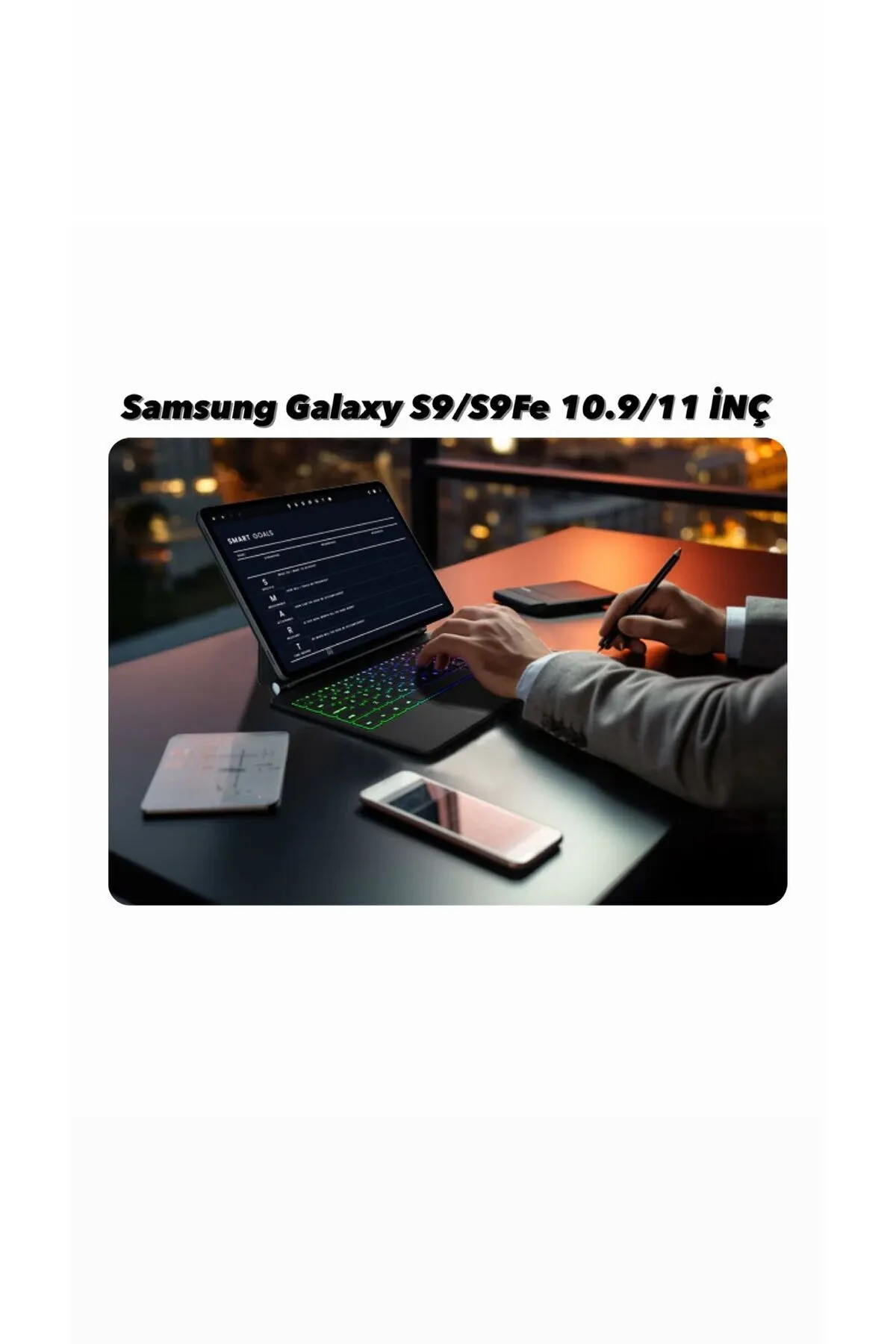 EHZ TEKNOLOJİ Samsung Galaxy Tab S9/S9FE 10.9/11 İnç Uyumlu Magic Touchpad Işıklı RGB Klavyeli Kılıf