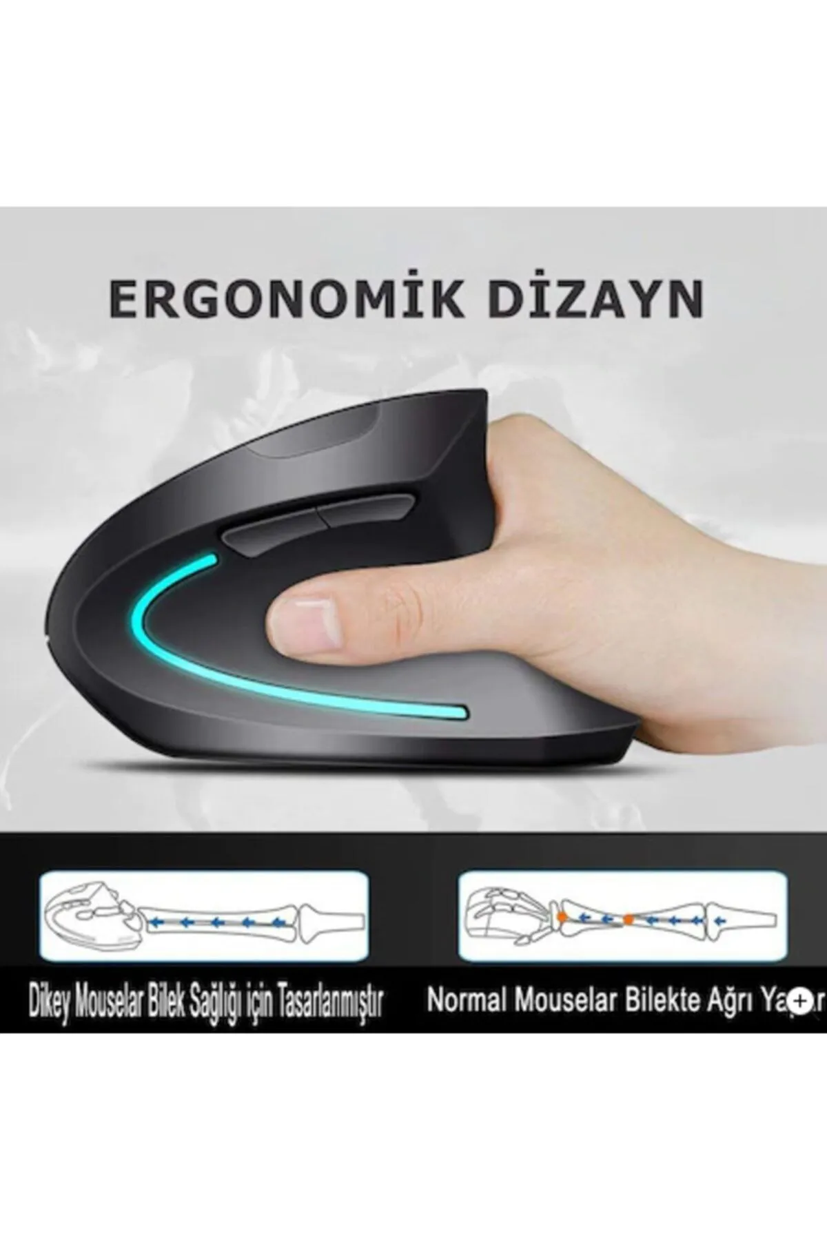 starnewstore sblx Dikey Ergonomik Kablosuz Mouse Fare Wireless 2000 Dpı 6 Siyah shpwax 986377