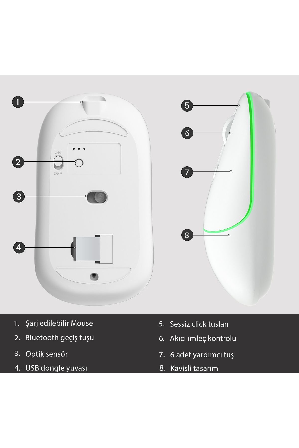 starnewstore sblx Dual Mod Rgb 2.4ghz Bluetooth 1600dpı 6 Tuşlu Şarjlı Sessiz Kompakt Kablosuz Optik Mouse Be