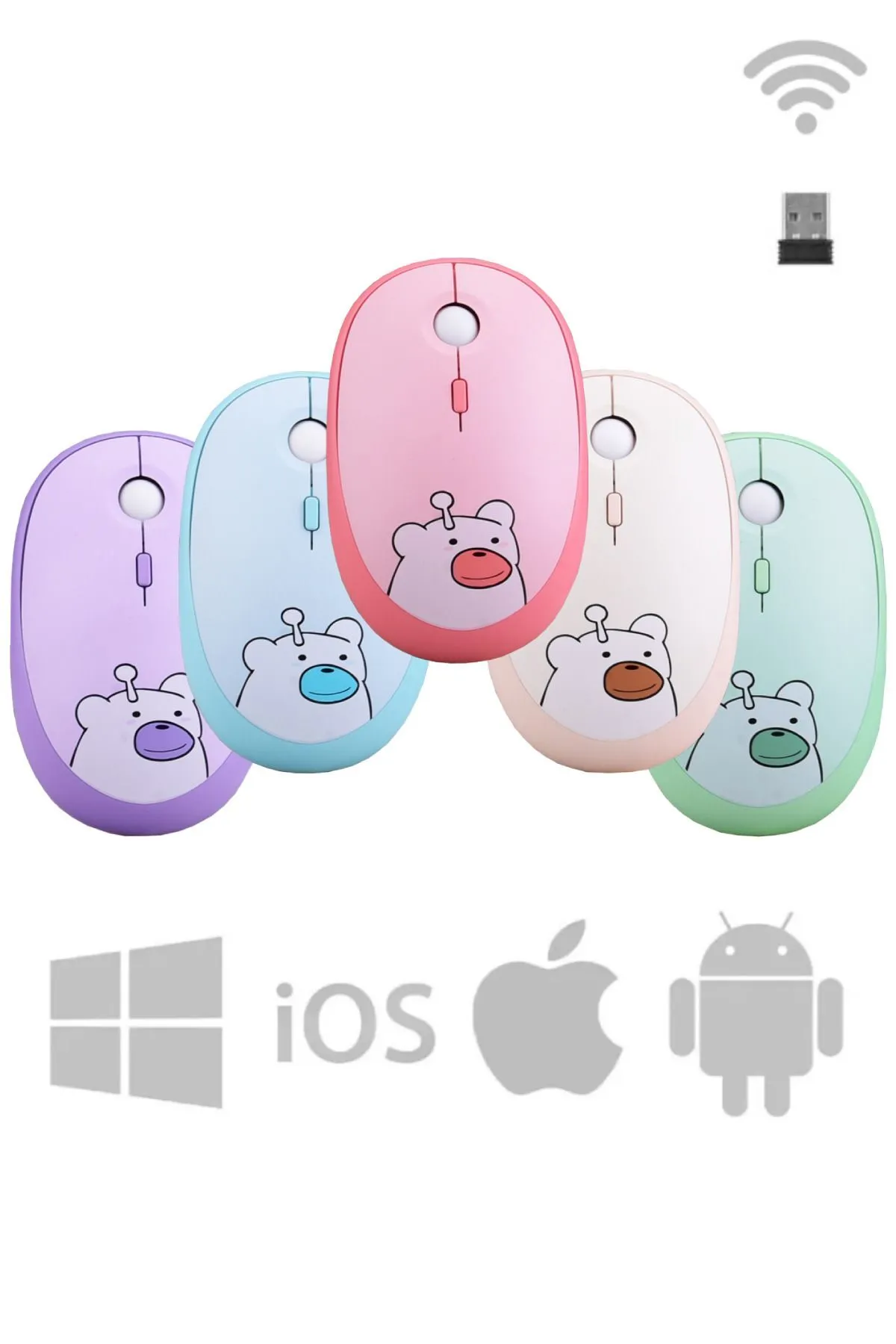 starnewstore sblx Hello Bear 2.4G 1600Dpi Sessiz Kablosuz Mouse Pembe Smk-M2 shpwax 986377