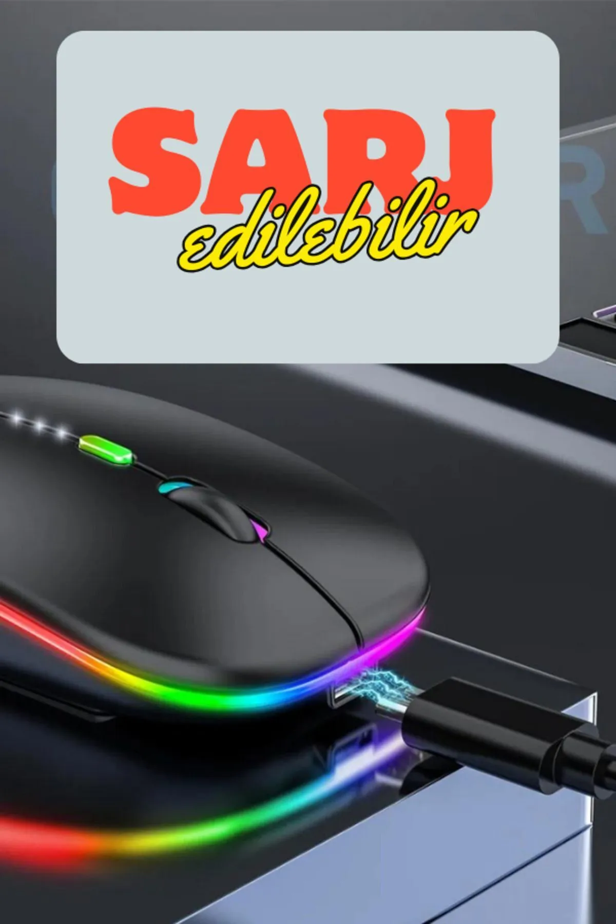 starnewstore sblx Slim Usb 2.4ghz Siyah Ledli 800/1200/1600dpi Şarjlı Kablosuz Mouse Rgb Led Işıklı + Mouse