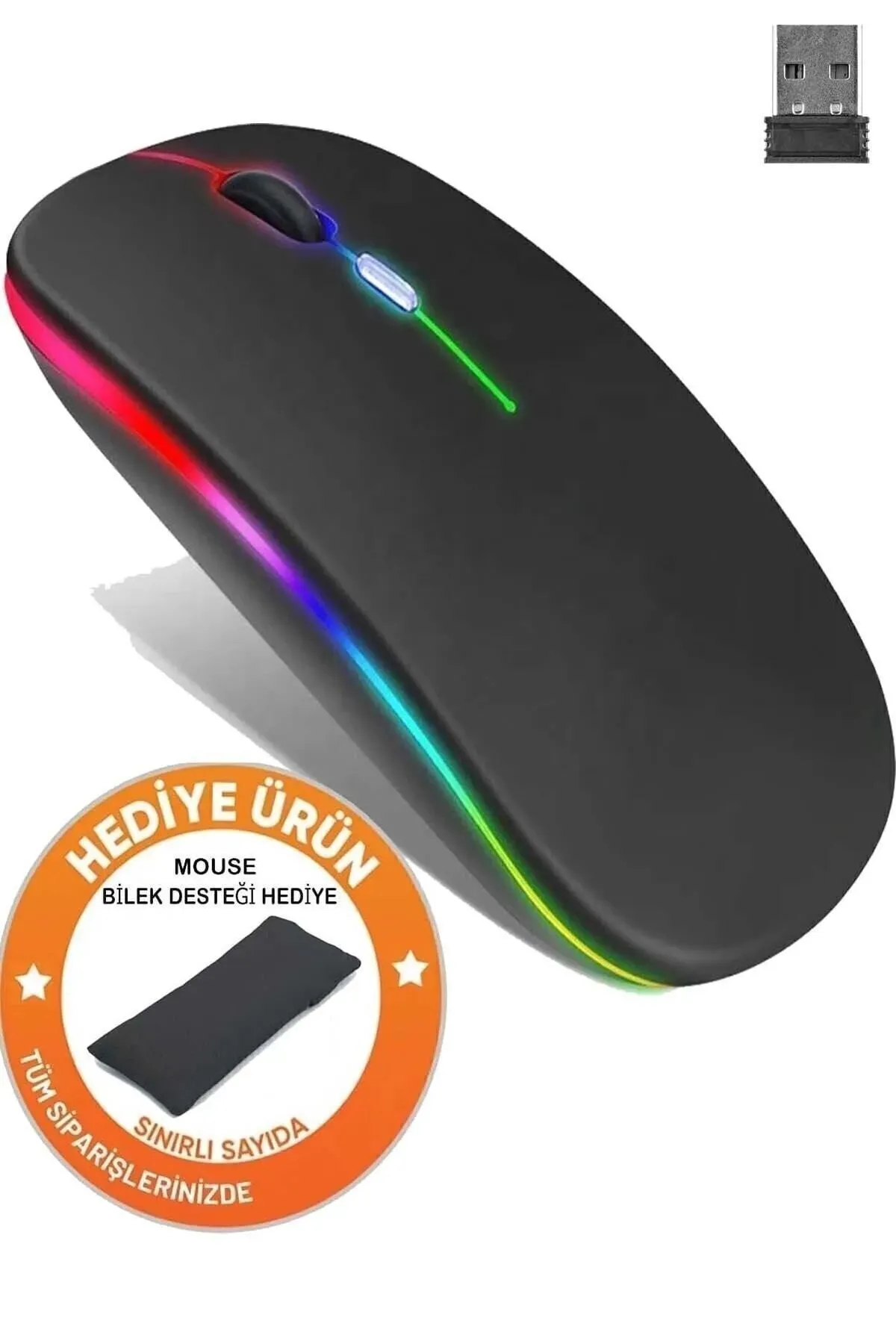 starnewstore sblx Slim Usb 2.4ghz Siyah Ledli 800/1200/1600dpi Şarjlı Kablosuz Mouse Rgb Led Işıklı shpwax 9