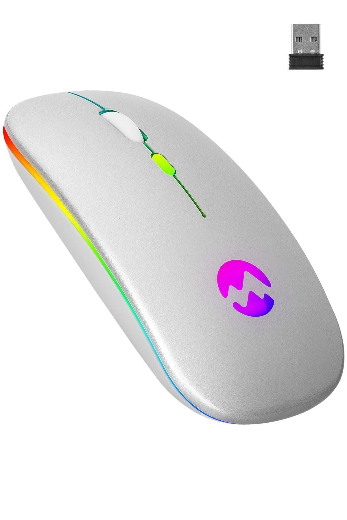 starnewstore sblx Usb 2.4ghz Gümüş Ledli 800/1200/1600dpi Şarjlı Kablosuz Mouse shpwax 986377