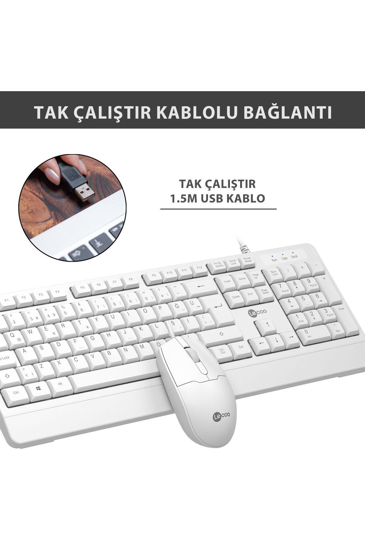 starnewstore sblx Usb Kablolu Türkçe Q Klavye & Mouse Set Beyaz shpwax 986377