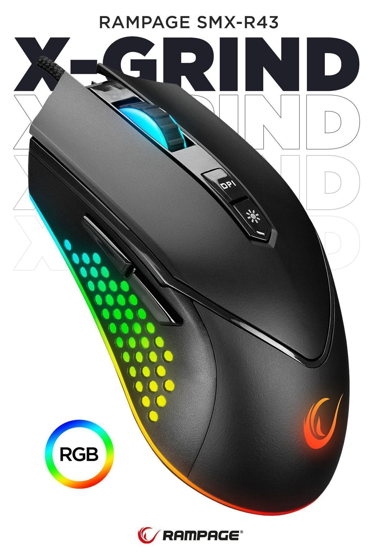 starnewstore sblx X-grind Usb Siyah 6400 Dpi Rgb Led Efektli Gaming Oyuncu Mouse shpwax 986377