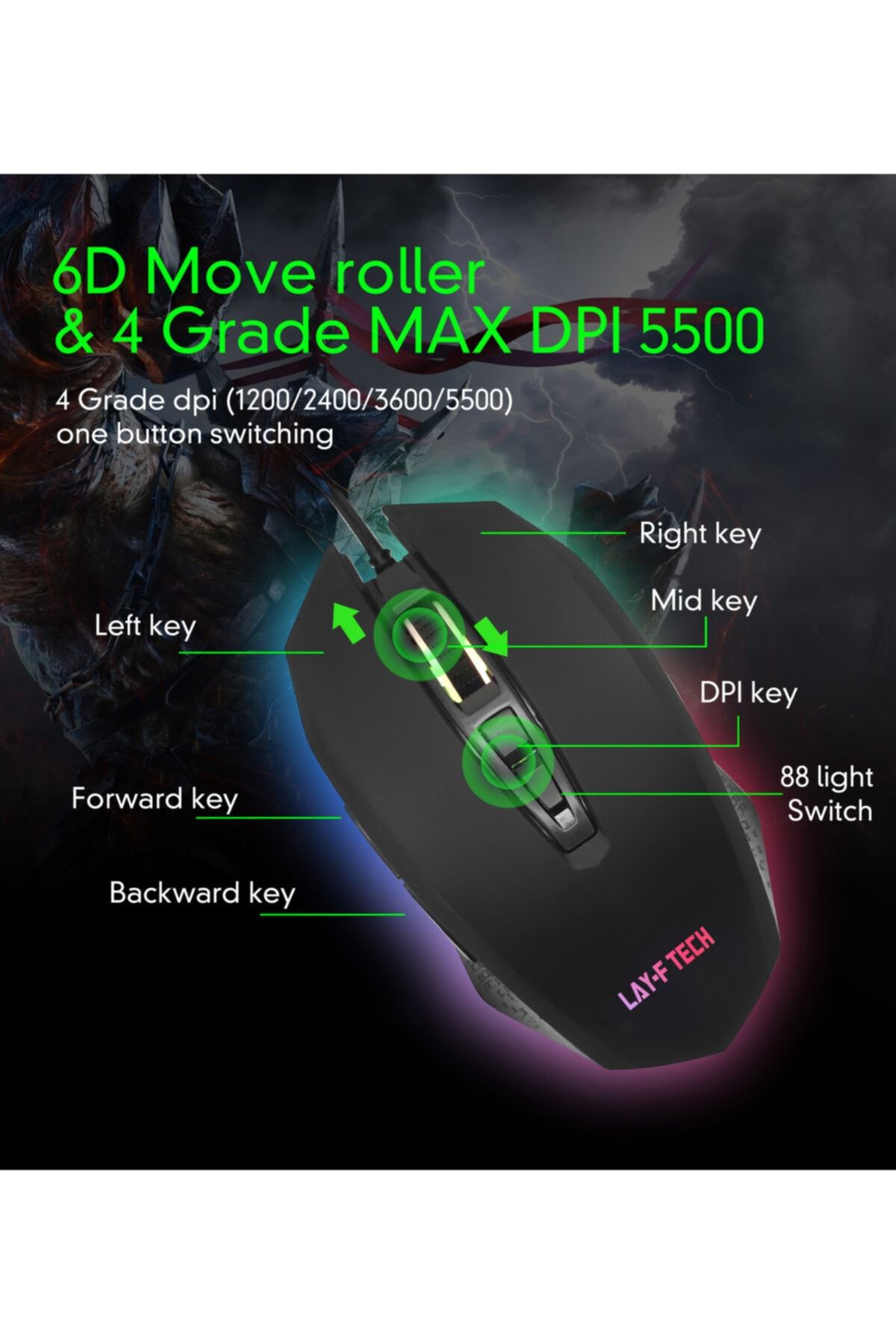 layftech Sc128-a Oyuncu Mouse Rgb 88 Farklı Işık Modlu 7 Buton 5500 Dpı Gaming Mouse